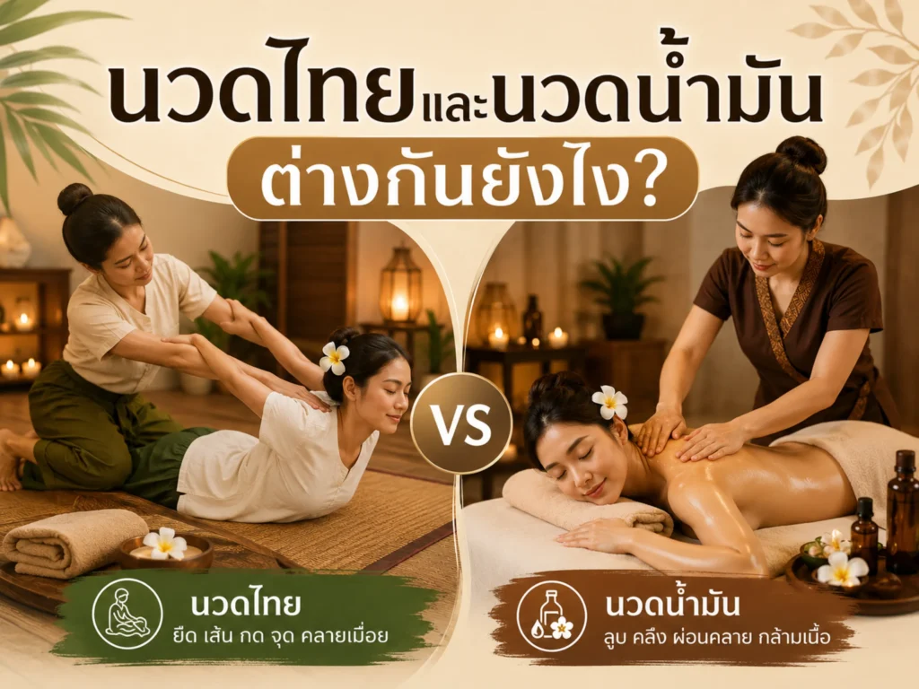 นวดไทยและนวดน้ำมันต่างกันยังไง? เลือกแบบไหนให้เหมาะกับคุณ 1 นวดไทยและนวดน้ำมันต่างกันยังไง (Horizontal)